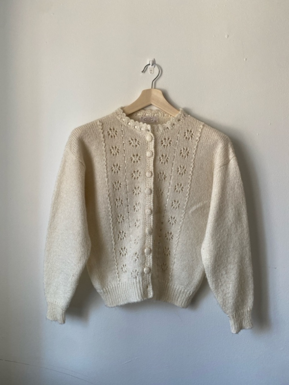 Women's Cream Knit Button-Up Cardigan